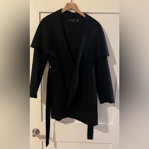 Tahari black wool wrap coat with belt, Size M